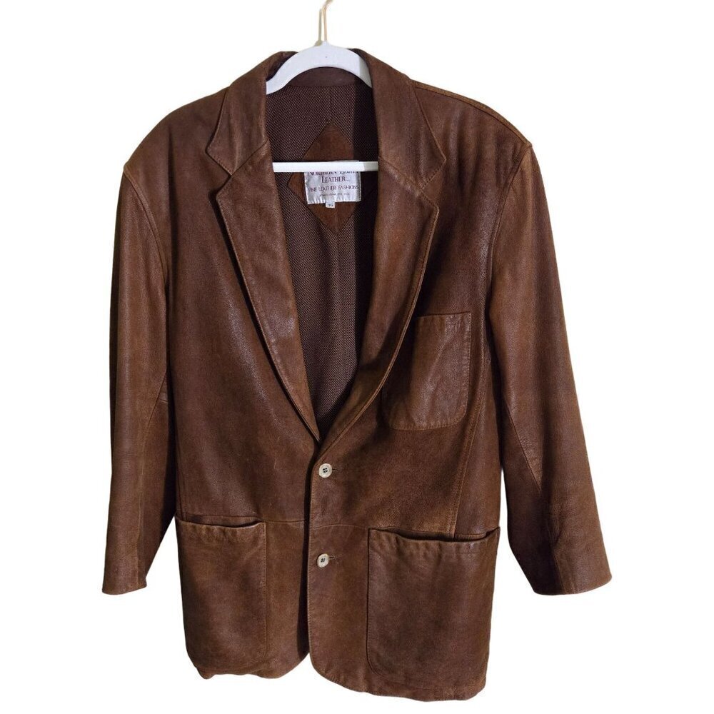 Northern Lights Leather Vintage Brown Leather Blazer Jacket Lined Size 36/S - Picture 1 of 4
